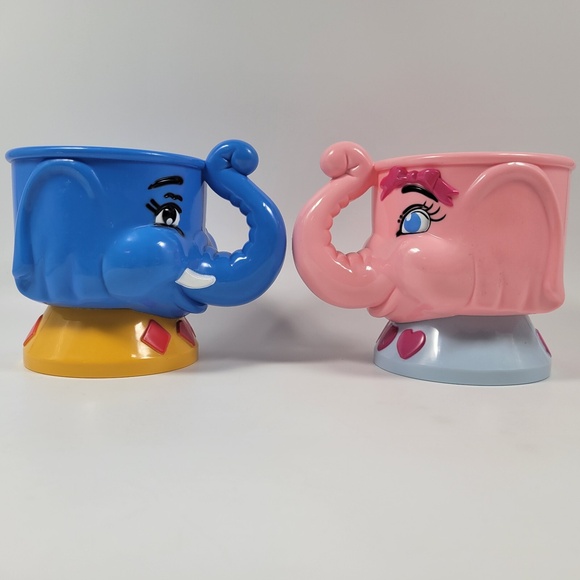 VTG Ringling Brothers‎ Circus Romeo Blue & Juliette Pink Elephant Child Mug Cups - Picture 3 of 8